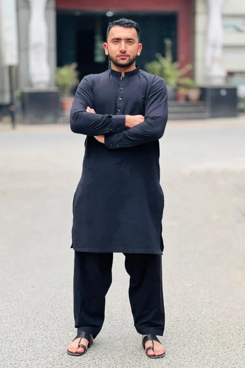 Plain Cotton Khaddi Black Shalwar Kameez