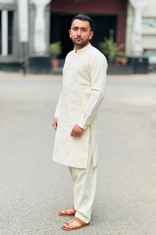 Plain Cotton Khaddi Cream Shalwar Kameez 1