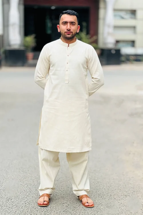 Plain Cotton Khaddi Cream Shalwar Kameez