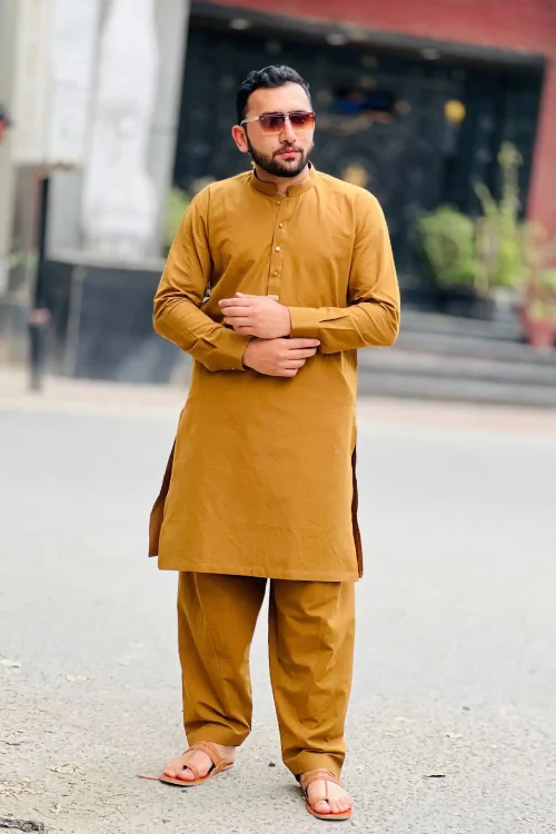 Plain Cotton Khaddi Mustard Shalwar Kameez 1