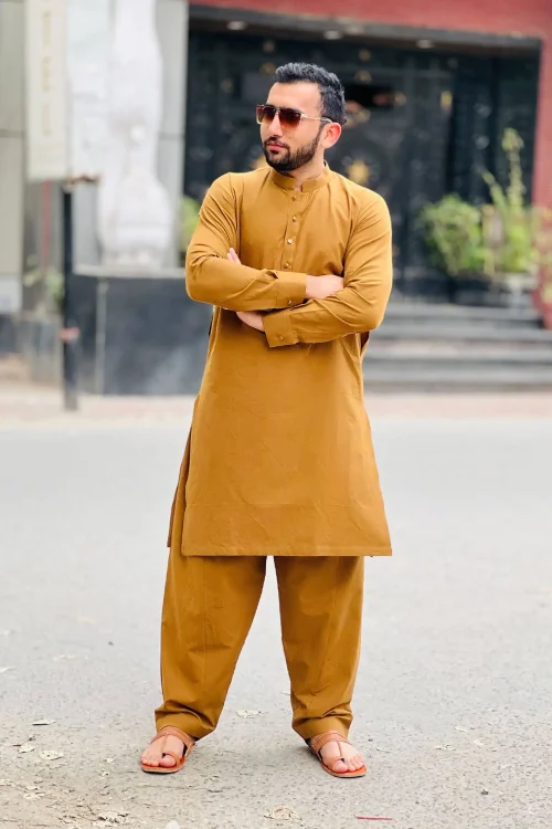 Plain Cotton Khaddi Mustard Shalwar Kameez 2