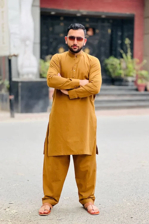 Plain Cotton Khaddi Mustard Shalwar Kameez 3