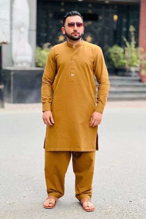 Plain Cotton Khaddi Mustard Shalwar Kameez