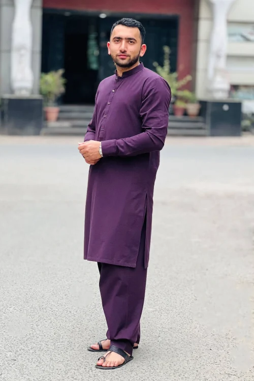 Plain Cotton Khaddi Purple Shalwar Kameez 1