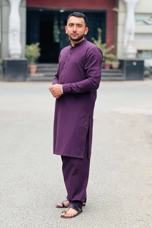 Plain Cotton Khaddi Purple Shalwar Kameez 2