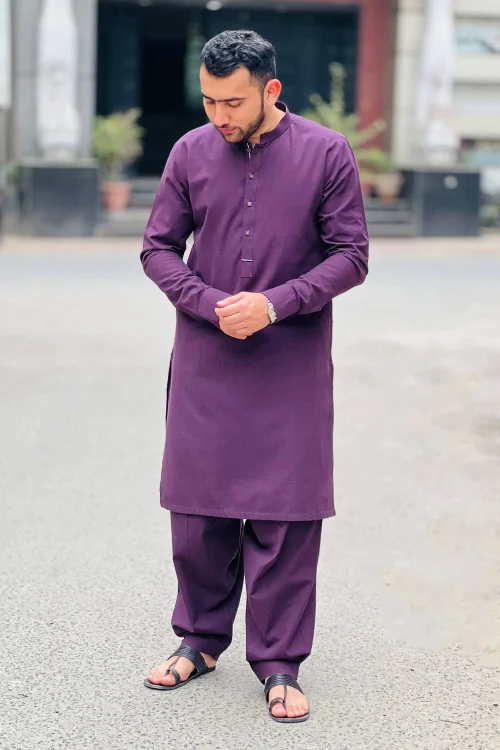 Plain Cotton Khaddi Purple Shalwar Kameez 3