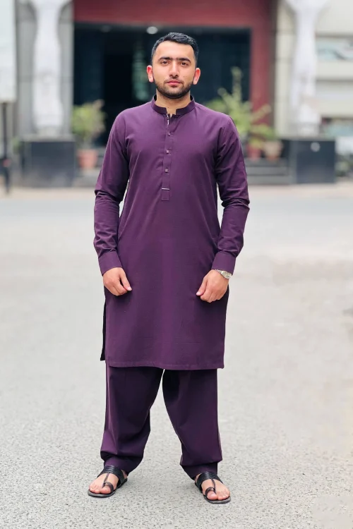 Plain Cotton Khaddi Purple Shalwar Kameez